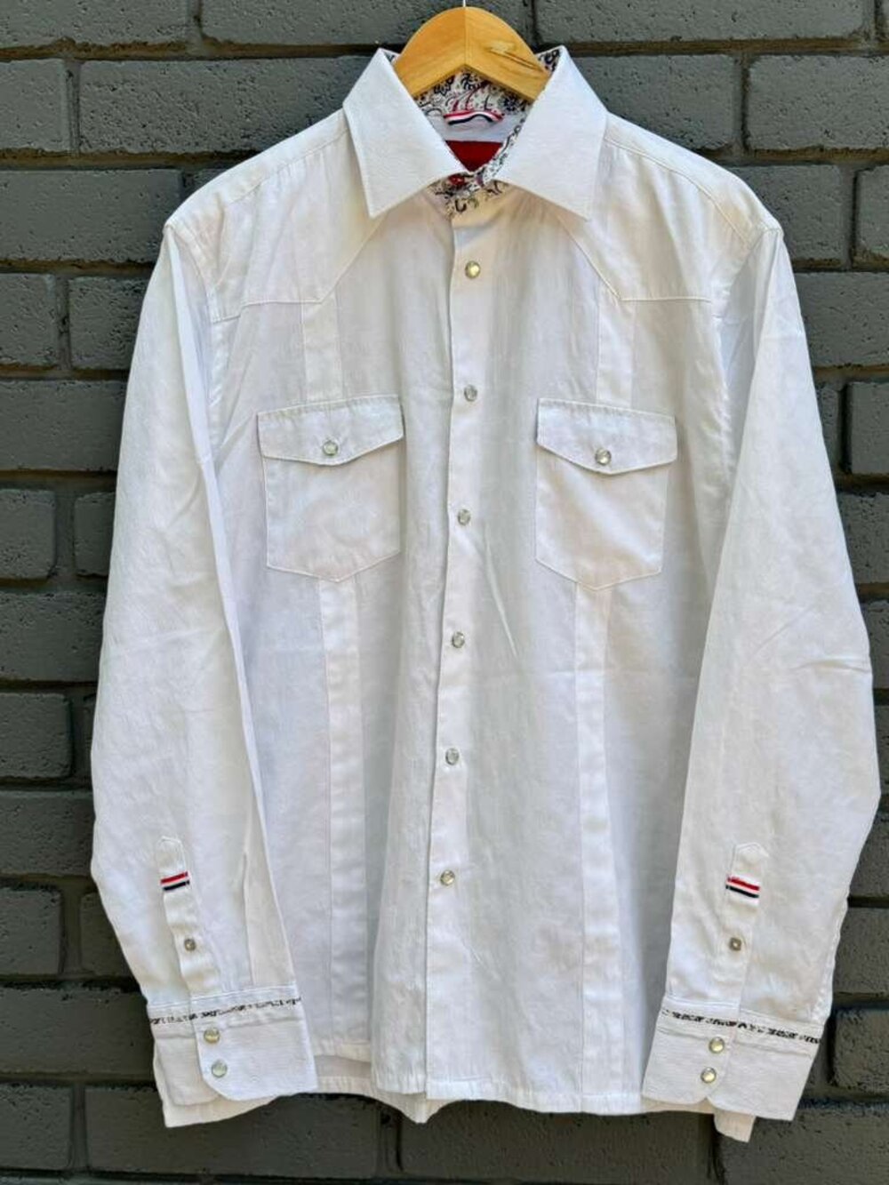 Patroncito USA XXL White Western Snap Shirt Rockabilly Paisley Embroidery Cowboy